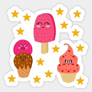 Cute Pretty Ice Cream Combo With Stars Sticker